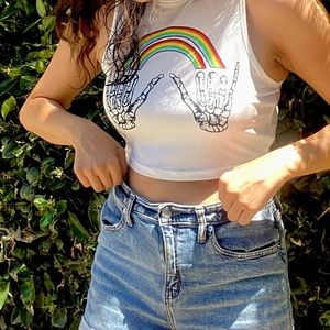 Rainbow , skeleton hands crop top